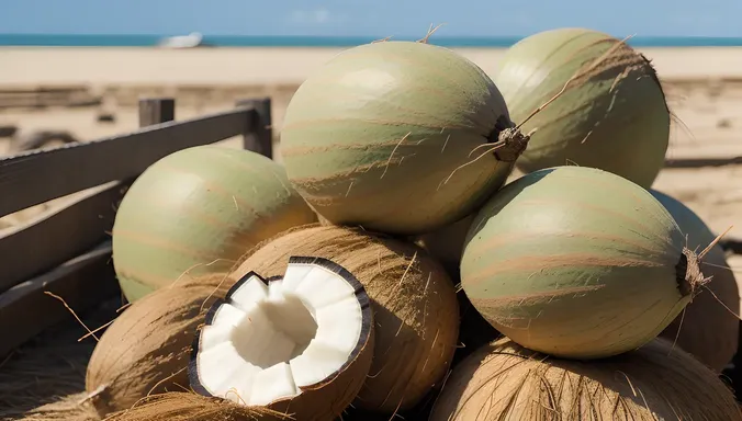 Close-up of Copra with Coconut Husks