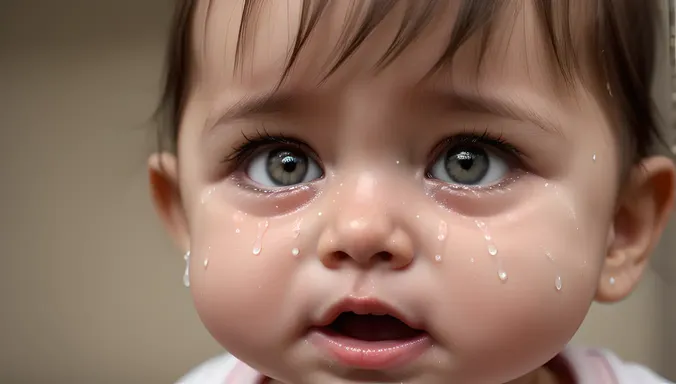 Close-up of Crying Baby's Tear-Stained Face