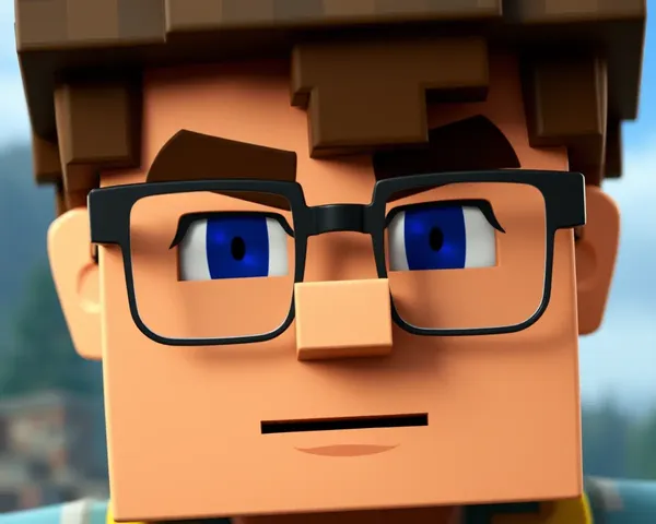 Close-up of Determined Minecraft Steve with Glasses and Miner's Hat