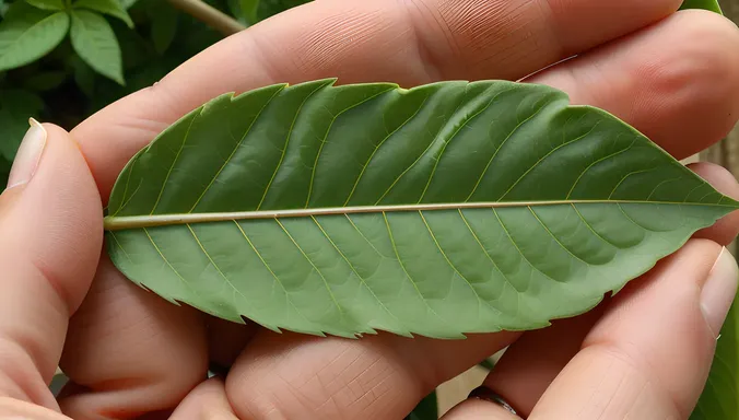 Close-up of Dicot Leaf with Veins and Edges Visible Clearly