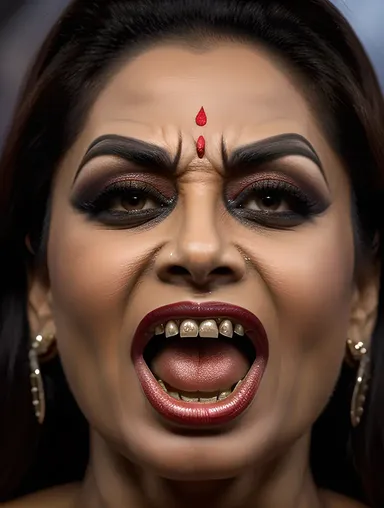 Close-up of Furious Bhadrakali's Intense Facial Expression