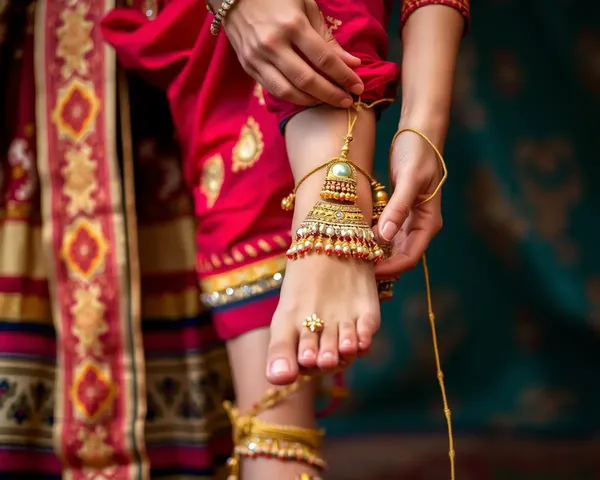 Close-up of Ghungroo Being Threaded onto Dancer's Ankle