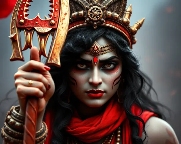 Close-up of Maa Durga's Fierce Face with Trishul
