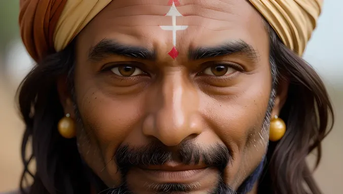 Close-up of Peaceful Indian Sadhu's Face with Tilak Mark