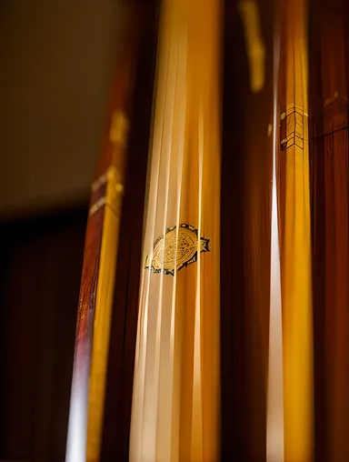 Close-up of Sarangi Instrument's Intricate Carvings