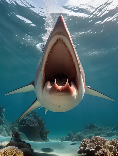 Close-up of Sawfish Swimming in Coral Reef Waters