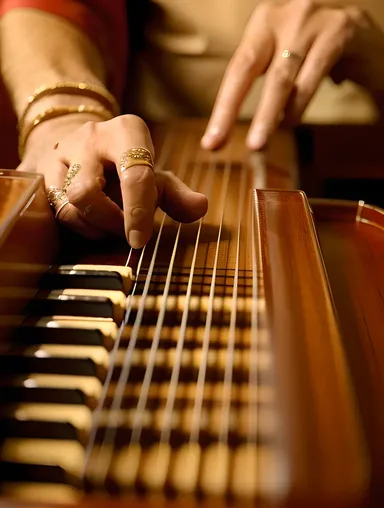 Close-up of Skilled Hands on Santoor Strings