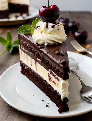 Close-up of Whipped Cream Topped Black Forest Cake