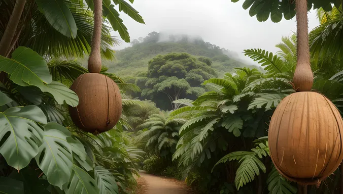 Coconut Tree with Ripe Coconuts in Jungle