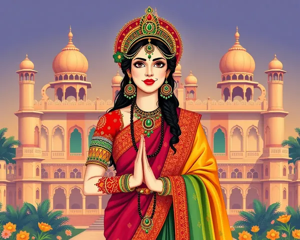 Colorful Bharat Mata with Palace Background Illustration