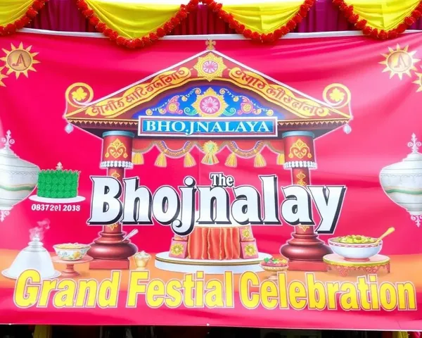 Colorful Bhojnalaya Banner with Vibrant Decorations Announces Festival.