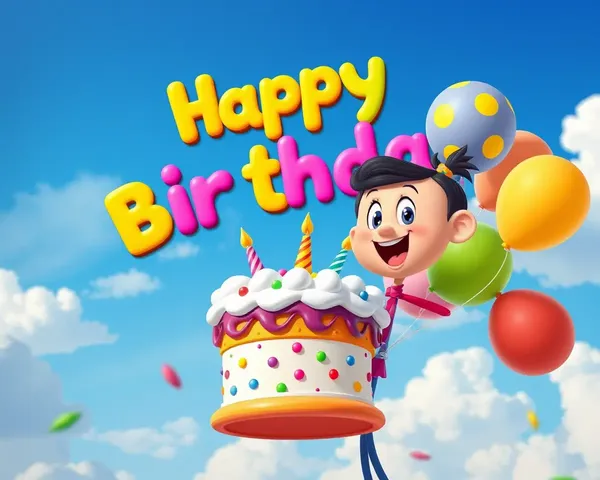 Colorful Birthday Background with Cartoon Character and Cake