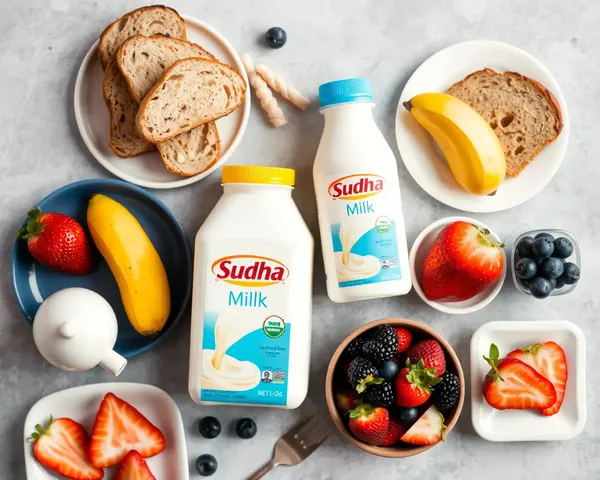 Colorful Breakfast Flat Lay with Sudha Milk and More