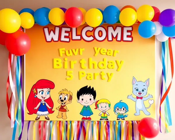 Colorful Cartoon Character Welcome Board for 5-Year-Old's Birthday Party