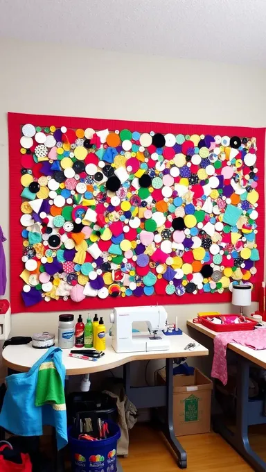 Colorful Craft Room with Fabric Scraps and Supplies