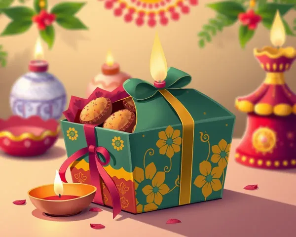 Colorful Fatake Gift Box with Diwali Theme and Ribbon