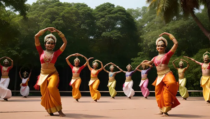 Colorful Group Dance in Serene Kerala Landscape