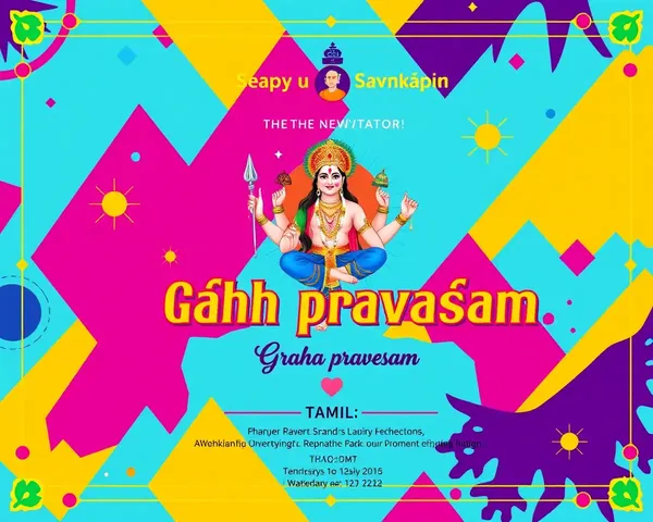 Colorful Hindu God or Goddess in Bold Graha Pravesam Invitation Design