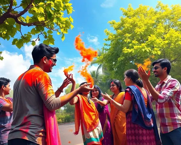 Colorful Holi Celebration Scene with Friends and Family
