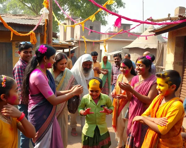 Colorful Holi Celebration in Rural Indian Village