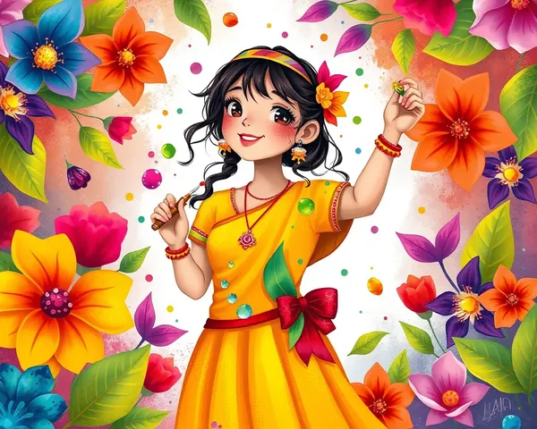 Colorful Holi Girl with Traditional Indian Water-Painting Instrument