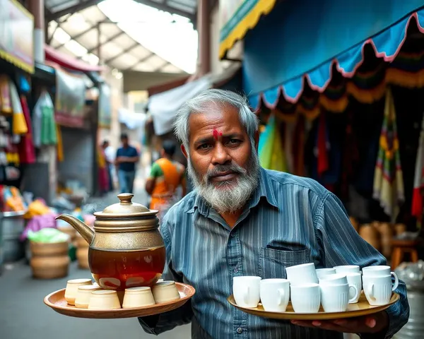 Colorful Jaggery Tea Vendor in Indian Market