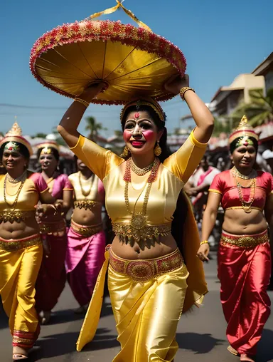 Colorful Kaliamman Festival Procession with Devotees and Floats