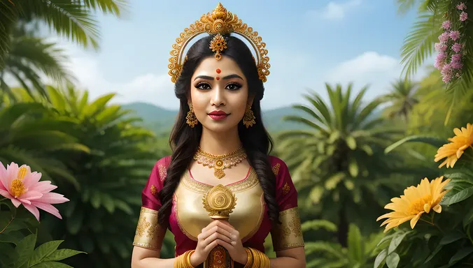 Colorful Kaliamman Goddess of Fertility and Prosperity Illustration