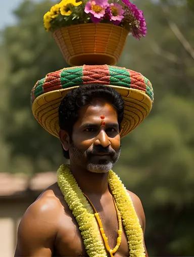 Colorful Kavadi Carried by Traditional Indian Man