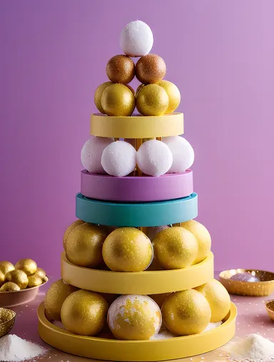 Colorful Laddu Arrangement with Powdered Sugar PNG