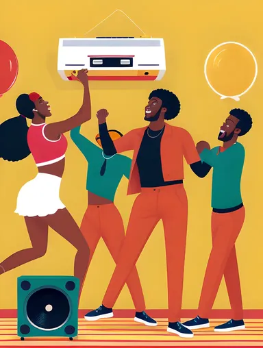 Colorful Living Room Dance Party with Fun Wallpaper