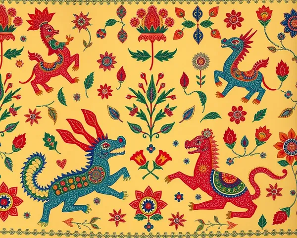 Colorful Madhubani Art Wallpaper with Mythical Creatures