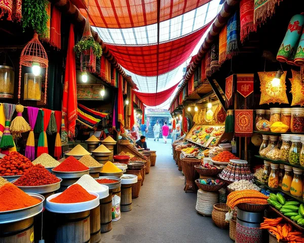 Colorful Market Scene with Vendors and Handicrafts Background