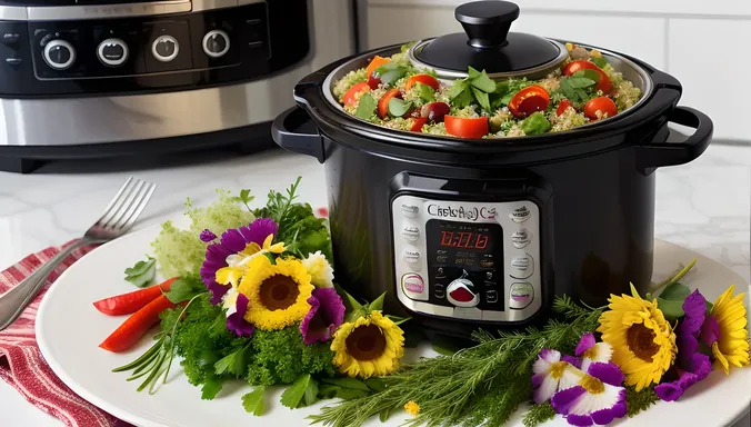 Colorful Quinoa Salad in Crockpot with Fresh Herbs