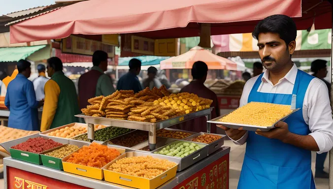 Colorful Street Vendor with Murukku Snacks