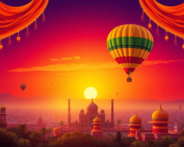 Colorful Sunrise City with Hot Air Balloon on Jagran Banner