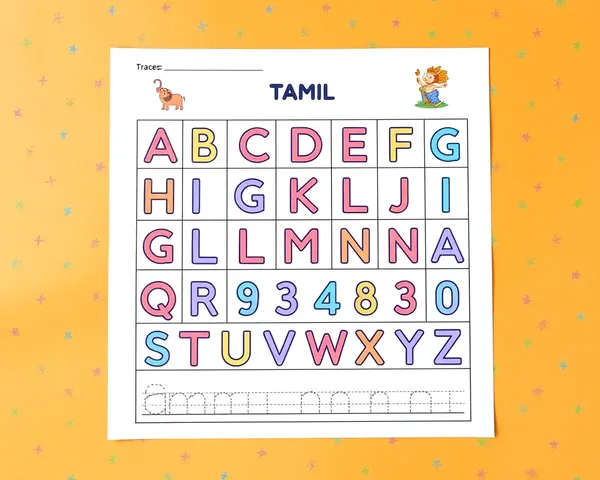 Colorful Tamil Alphabet Chart for Tracing Letters
