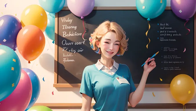 Colorful Teacher Appreciation Image with Balloons and Confetti