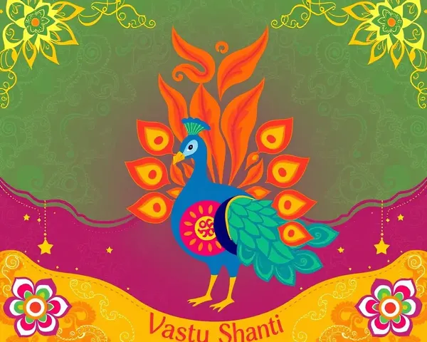 Colorful Vastu Shanti Invitation Card with Peacock