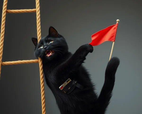 Commando Cat Climbs Rope Ladder for Toy Flag
