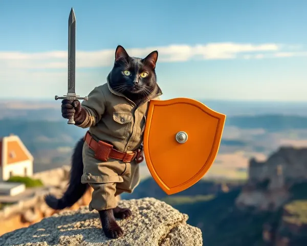 Commando Cat Stands Guard on Rocky Cliff