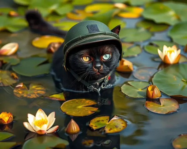 Commando Cat Wades Through Shallow Water