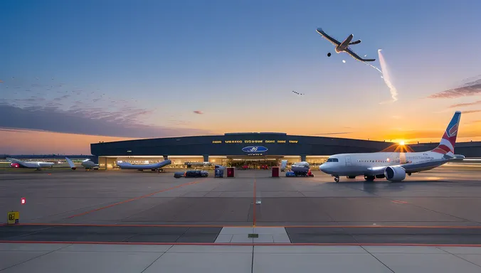 Commercial Airport Terminal at Sunset: Busy and Bustling