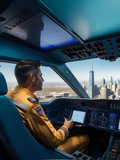 Commercial Pilot Wallpaper HD: Futuristic Cockpit with Cityscape View