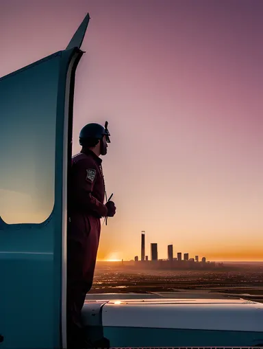 Commercial Pilot Wallpaper HD: Pilot at Plane Entrance with Red Background