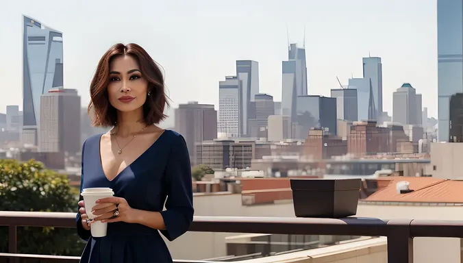 Confident Beauty Aunty in City Skyline