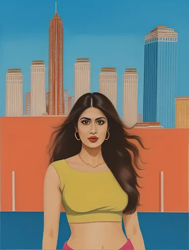 Confident Bhabhi in Cityscape with Bold Illustration