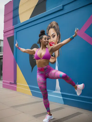 Confident Gym Body Girl Struts Down City Street