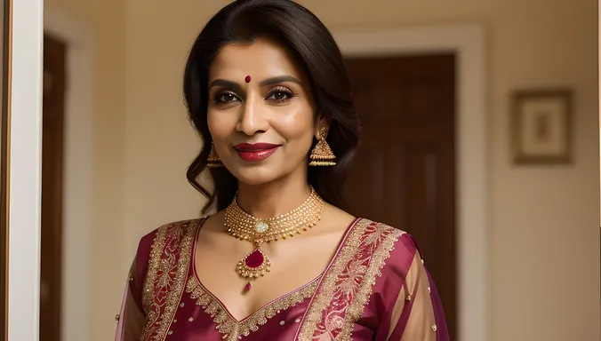 Confident Indian Aunty Wears Elegant Salwar Kameez Jewelry