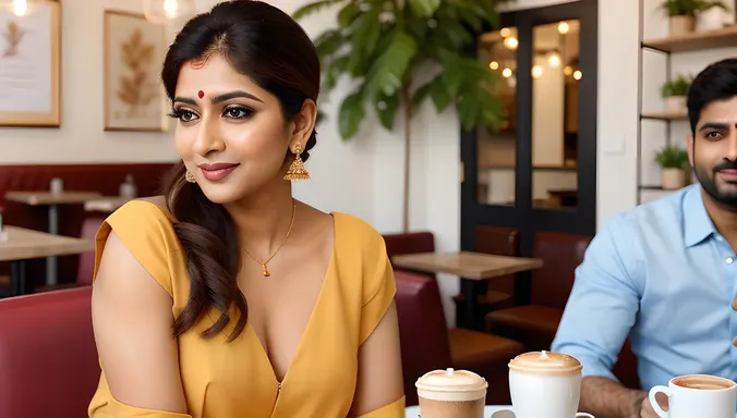 Confident Indian Bhabhi Radiates Style on Coffee Date